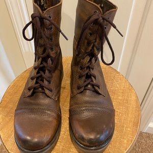 Brown Leather Lace Up Combat Boots